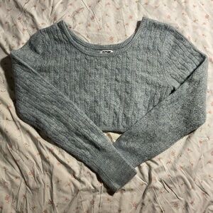 Blue Cropped Cable Knit Sweater